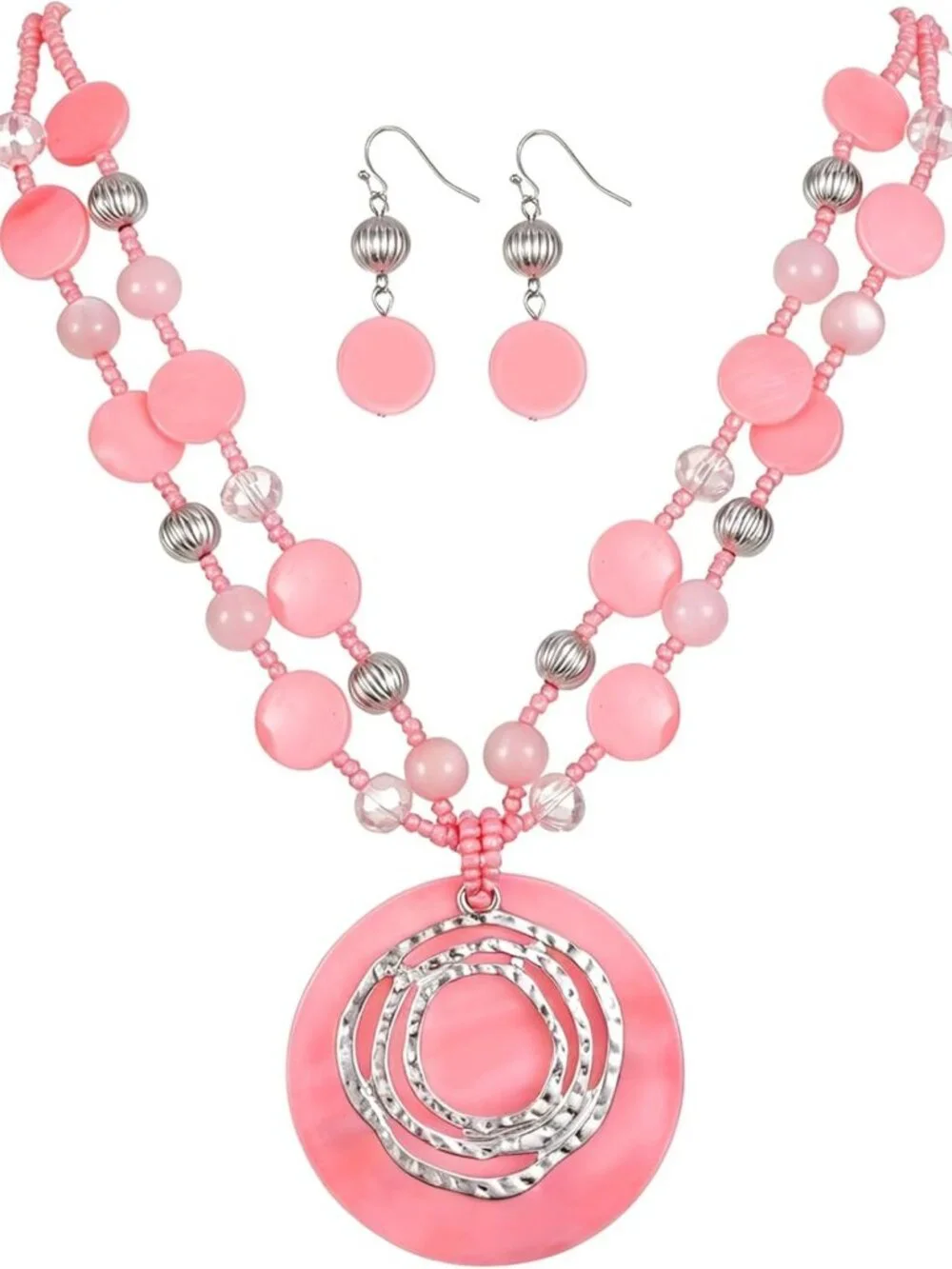 Multilayered Statement Necklace Set with Big Circle Shell & Colorful Beaded